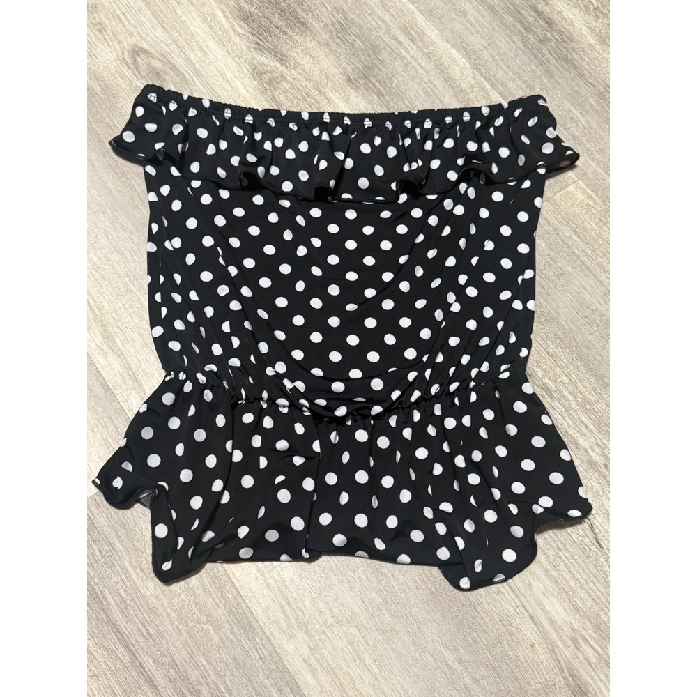 Vivace Polka Dot Top Ruffle‎ Off Shoulder Peplum Black White Party Size S/M
